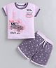 URBAN KOOL Knitted Half Sleeves Vehicles Printed Tee & Shorts Set - Baby Pink