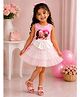 NAVKIYA G Neoprene Woven Sleeveless Cute Girl & Floral Printed Frill Detailed Dress - Pink