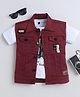 Ministitch Cotton Blend Woven Half Sleeve Patchwork Jacket With Sports Print Tshirt - Maroon