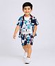 Ministitch Cotton Woven Half Sleeves Abstract Printed Coordinating Shirt & Shorts Set With Inner Tee - Blue