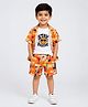 Ministitch Cotton Blend Woven Half Sleeves Abstract Printed Shirt With Smiley Print On Tshirt - Orange