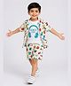 Ministitch Cotton Blend Woven Half Sleeves Doodle Printed Shirt And Shorts With Headphone Graphic Print Tshirt - Yellow