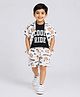 Ministitch Cotton Blend Woven Half Sleeves Teddy Bear And Text Printed Shirt And Shorts With Tshirt - White