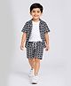 Ministitch Cotton Blend Woven Half Sleeves Geometric Abstrcat Printed Shirt And Shorts With Solid Tshirt - Black
