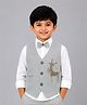 Ministitch Cotton Woven Stag Embroidered Waistcoat & Full Sleeves Solid Shirt With Bow - Mint Green