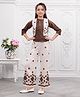 Ministitch Cotton Blend Woven 3/4 Sleeves Floral Thread Embriodered Top Palazzo Jacket Set - Brown