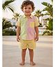 AJ Dezines Cotton Woven Half Sleeves Colour Blocked Striped Coordinating Shirt & Shorts Set - Multi Colour