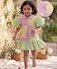 AJ Dezines Cotton Woven Half Puffed Sleeves Colour Blocked Striped Shirt Style Dress - Multi Colour
