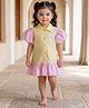 AJ Dezines Cotton Woven Half Puffed Sleeves Colour Blocked Striped Shirt Style Dress - Multi Colour