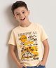 Pine Kids 100% Cotton Knit T-Shirt with Half Sleeves and Island Landscape Print - Peach