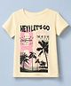 Pine Kids 100% Cotton Knit T-Shirt with Half Sleeves and Palm Trees and Beach Print in Beige