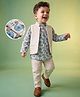 Babyhug Woven Full Sleeves Floral Printed Shirt with Solid Jacket and Trousers - Beige