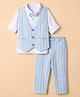 Babyhug Woven Full Sleeves Striped Party Suit With Bow - Light Blue