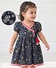 EARTHY TOUCH 100% Cotton Knit Ethnic Dress with Half Sleeves and Geometric Floral Print in Navy Blue