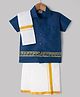 Dapper Dudes Cotton Silk Woven Half Sleeves Solid Shirt With Mundu And Angavastram-Blue