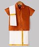Dapper Dudes Cotton Silk Woven Half Sleeves Solid Shirt With Mundu And Angavastram-Orange