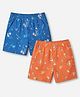 Pine Kids 100% Cotton Cambric Woven Boxers with Beach Theme & Leaf Print Pack of 2 - Blue & Orange