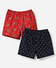 Pine Kids 100% Cotton Cambric Woven Boxers with Anchor & Bicycle Print Pack of 2 - Red & Black