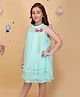 Cutecumber Georgette Woven Sleeveless Floral Applique Ruffle Detailed Dress - Aqua Blue