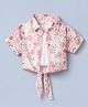 Dew Drops Woven Half Sleeves Top with Floral Print and Butterfly Applique - Peach