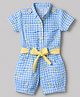 Dew Drops Cotton Woven Half Sleeves Collared Short Jumpsuit with Belt and Checks with Pineapples Print - Blue