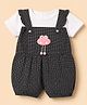 Dew Drops Cotton Woven Half sleeves Jumpsuit With Polka Dot Print & Frog Applique - Black