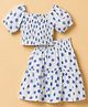 Kookie Kids Viscose Woven Half Sleeves Top and Skirt Co-Ords Set With Puffed Sleeves & Polka Dots Print in White