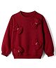 Arias Brushed Fleece Knit Sweatshirt with Full Sleeves & Bow Applique - Red