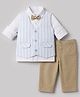 Babyhug Woven Full Sleeves Stripe print Party Set with Bow in White Beige