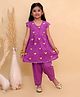 The Mom Store Cotton Woven Half Sleeves Birds Embroidered Gota Lace Embellished Kurti & Pants Set - Purple