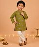 The Mom Store Cotton Woven Full Sleeves Bird Embroidered Kurta & Pyjama Set - Green