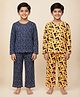 The Mom Store Cotton Knit Pack Of 2 Full Sleeves Animals Printed Coordinating Tee & Pajama Night Suit - Multi Colour