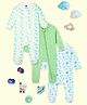 The Mom Store Cotton Knit Pack Of 3 Full Sleeves Animals & Space Theme Printed Footed Rompers - Multi Colour