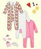 The Mom Store Cotton Knit Pack Of 3 Full Sleeves Unicorn & Rainbow Printed Footed Rompers - Multi Colour