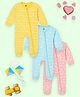The Mom Store Cotton Knit Pack Of 3 Full Sleeves Clouds & Hearts Printed Footed Rompers - Multi Colour