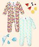 The Mom Store Cotton Knit Pack Of 2 Full Sleeves Fruits & Stars Printed Footed Rompers - Multi Colour