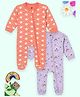 The Mom Store Cotton Knit Pack Of 2 Full Sleeves Floral & Rainbow Printed Footed Rompers - Multi Colour