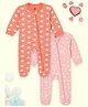 The Mom Store Cotton Knit Pack Of 2 Full Sleeves Hearts & Floral Printed Footed Rompers - Multi Colour