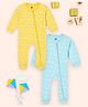 The Mom Store Cotton Knit Pack Of 2 Full Sleeves Cloud & Hot Air Balloon Printed Footed Rompers - Multi Colour