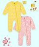 The Mom Store Cotton Knit Pack Of 2 Full Sleeves Cloud & Hearts Printed Footed Rompers - Multi Colour