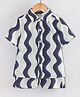 Hugsntugs Cotton Woven Half Sleeves Wave Printed Coordinating Shirt & Shorts Set - White & Navy Blue