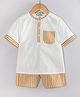 Hugsntugs Cotton Woven Half Sleeves Placement Striped Shirt & Shorts Set - White & Brown