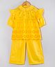 Hugsntugs Cotton Woven Half Sleeves Lace Embellished Floral Design Schiffli Embroidered Coordinating Top & Pants Set -Yellow