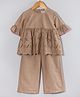 Hugsntugs Cotton Woven Half Peasant Sleeves Abstract Design Schiffli Embroidered Coordinating Top & Pants Set - Brown