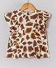 Hugsntugs Cotton Woven Sleeveless Frill Detailed & Giraffe Pattern Printed Top - Brown