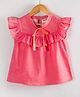 Hugsntugs Cotton Woven Sleeveless Frill Shimmer & Bow Applique Detailed Top - Pink