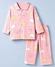Doodle Poodle 100% Cotton Single Jersey Knit Full Sleeves Co-Ords Shirt & Pyjama Night Suit with Bear & Star Print - Pink