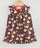 Hugsntugs Cotton Woven Sleeveless Floral Printed Frill Detailed Dress - Brown