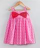 Hugsntugs Cotton Woven Sleeveless Wavy Printed Bow Applique Detailed Dress - Pink