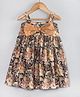 Hugsntugs Cotton Woven Sleeveless Floral Printed Bow Applique Detailed Dress - Brown